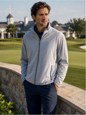 Johnnie-O Jacket Men’s L Packable Hood Lightweight Golf Preppy Performance Gray